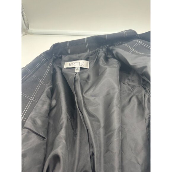 Kasper Windowpane-Plaid One-Button Blazer, Black/Vanilla, 4 - Picture 8 of 14